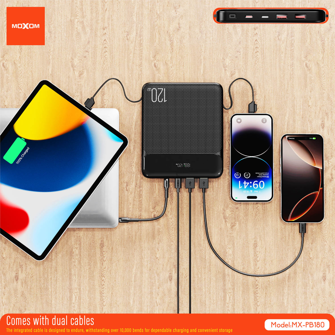 MOXOM MX-PB180 120W Power Bank with LCD and Built-in Cables — 20000mah utopia 04