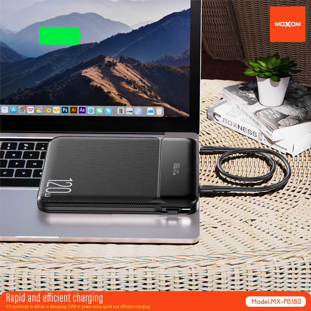 MOXOM MX-PB180 120W Power Bank with LCD and Built-in Cables — 20000mah utopia 05