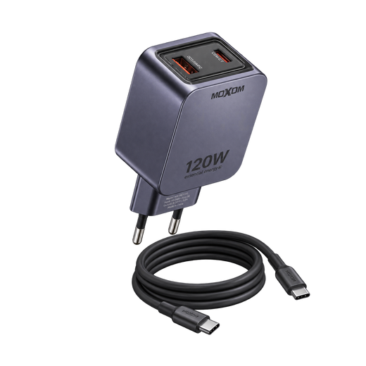 MOXOM MX-HC316 GaN Dual-Port Fast Charger with USB-C Cable — black