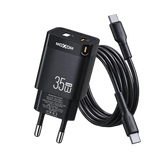 MOXOM MX-HC243 35W GaN Dual-Port Charger with USB-C to Lightning Cable — black