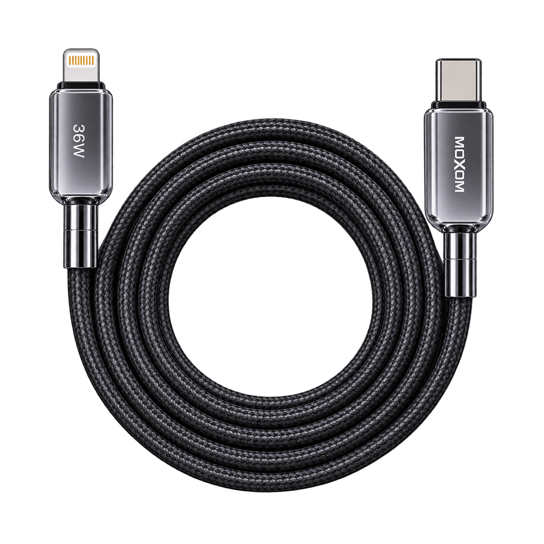 MOXOM MX-CB310 36W USB-C to Lightning Cable - 1m — black coiled