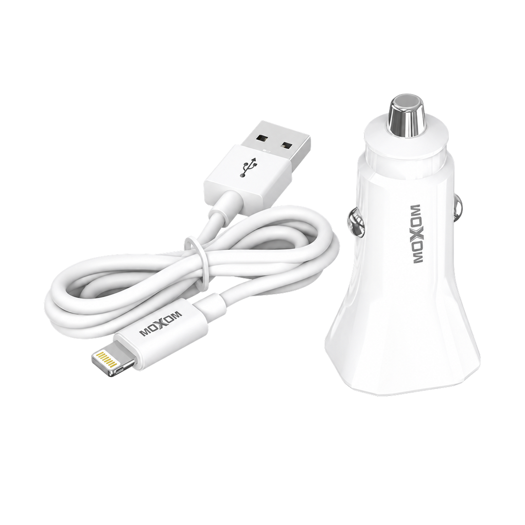 MOXOM 3A Dual-Port Car Charger with Lightning Cable — power 01