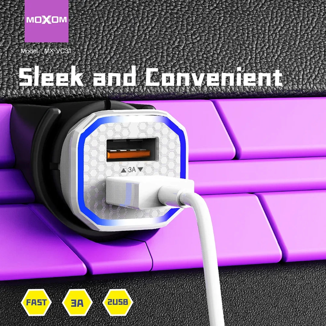 MOXOM 3A Dual-Port Car Charger with Lightning Cable — power 04