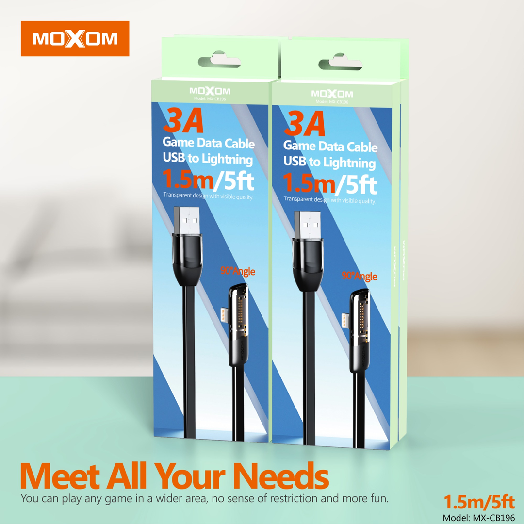 MOXOM MX-CB196 3A Angled USB-A to Lightning Cable - 1.5m — game data 03