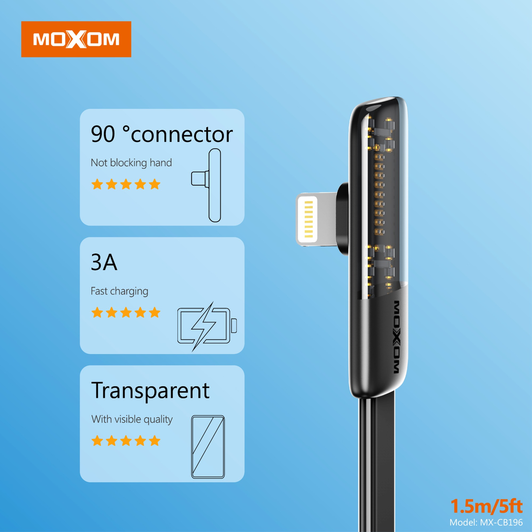 MOXOM MX-CB196 3A Angled USB-A to Lightning Cable - 1.5m — game data 05
