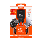 MOXOM MX-HC318 Dual-Port Fast Charger — 45w black retail packaging