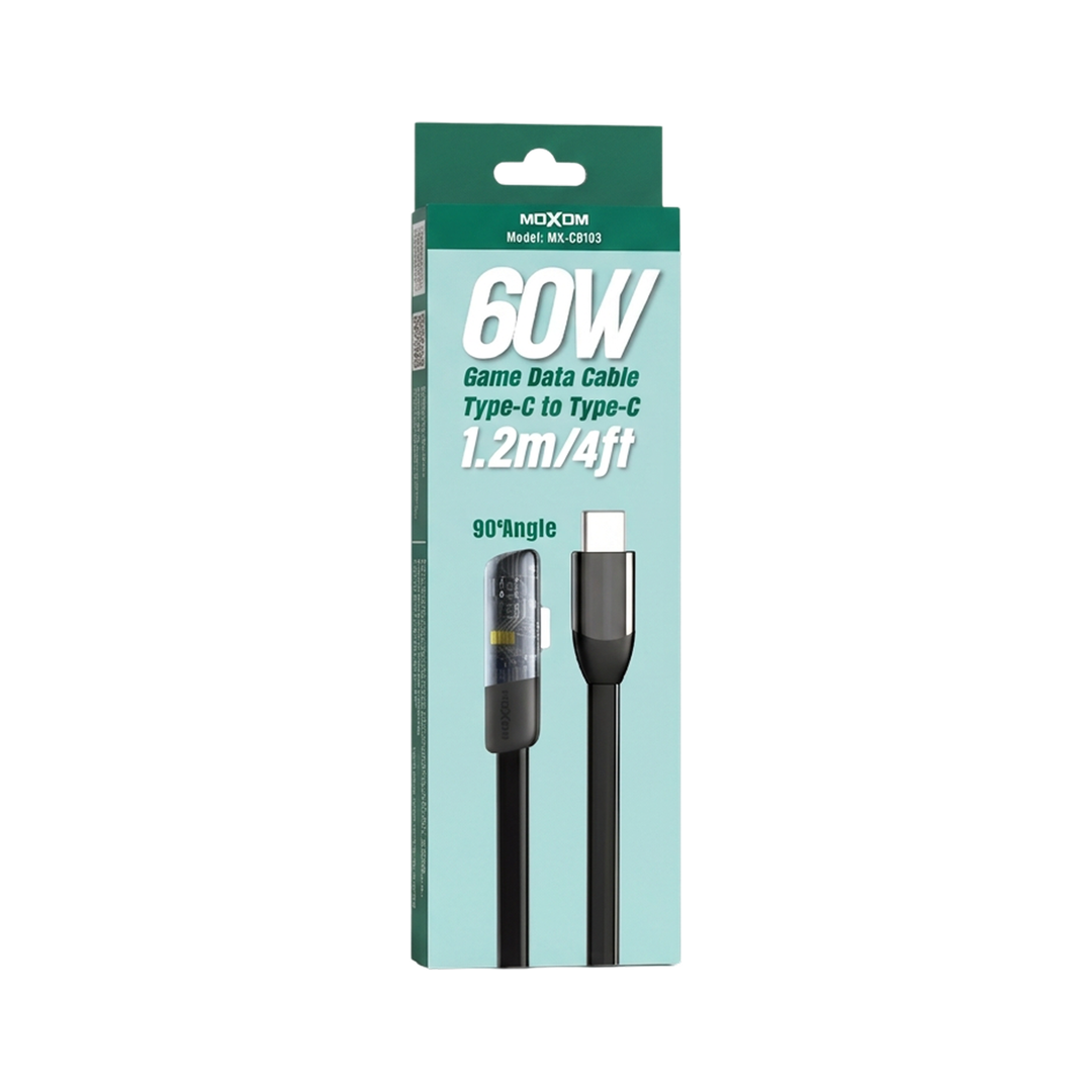 MOXOM 60W Angled Flat USB-C Cable - 1.2m — 90 degree type to type game data 01
