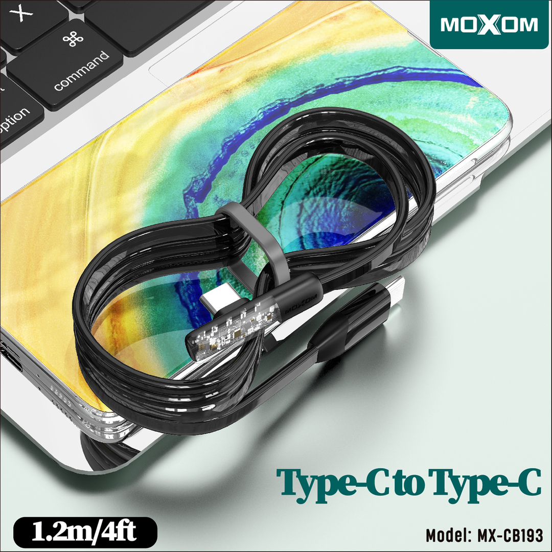 MOXOM 60W Angled Flat USB-C Cable - 1.2m — 90 degree type to type game data 03