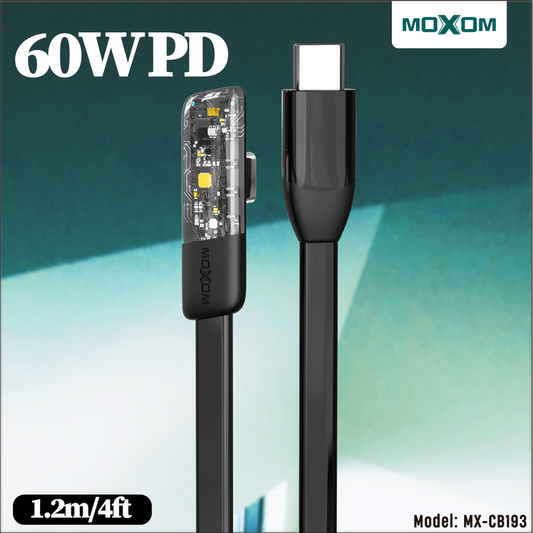 MOXOM 60W Angled Flat USB-C Cable - 1.2m — 90 degree type to type game data 05