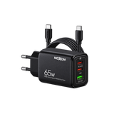 MOXOM MX-HC158 65W Three-Port Fast Charger with USB-C Cable — black angled