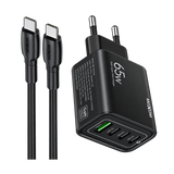 MOXOM MX-HC158 65W Three-Port Fast Charger with USB-C Cable — black