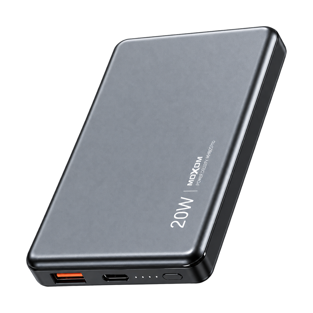 MOXOM MX-PB213 10000mAh Ultra-Thin Magnetic Wireless Power Bank — mh805 mx pb213 gray front angle