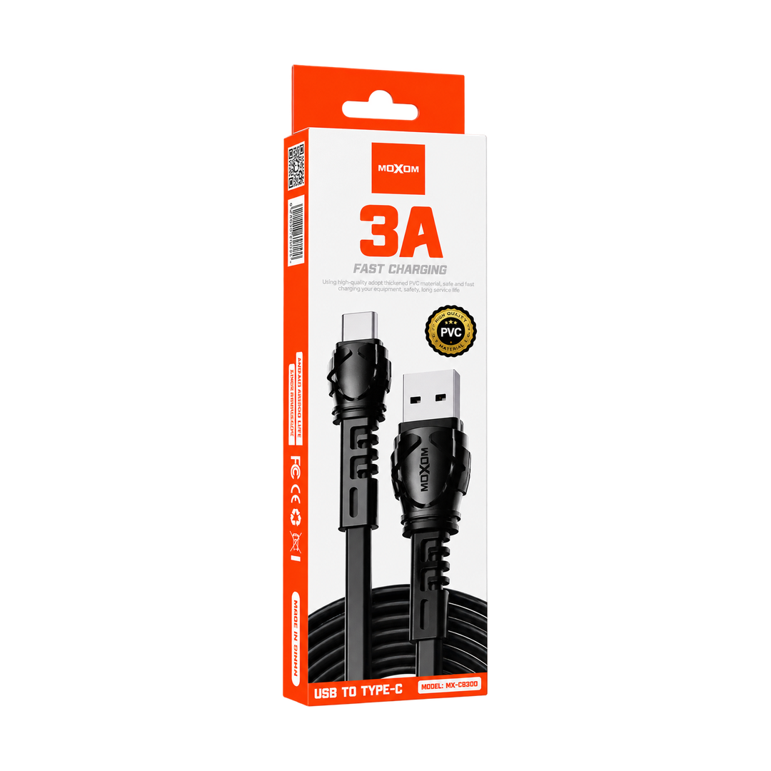 MOXOM MX-CB300 3A USB-A to USB-C Cable - 1m — coiled cable