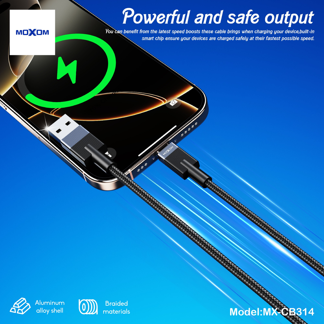 MOXOM 3A USB-A to USB-C Braided Cable — mx cb314 lightning 01