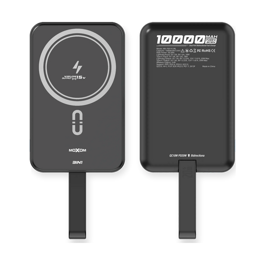 MOXOM MX-PB116 WL 10000mAh Magnetic Wireless Power Bank with Built-In Cable — front back