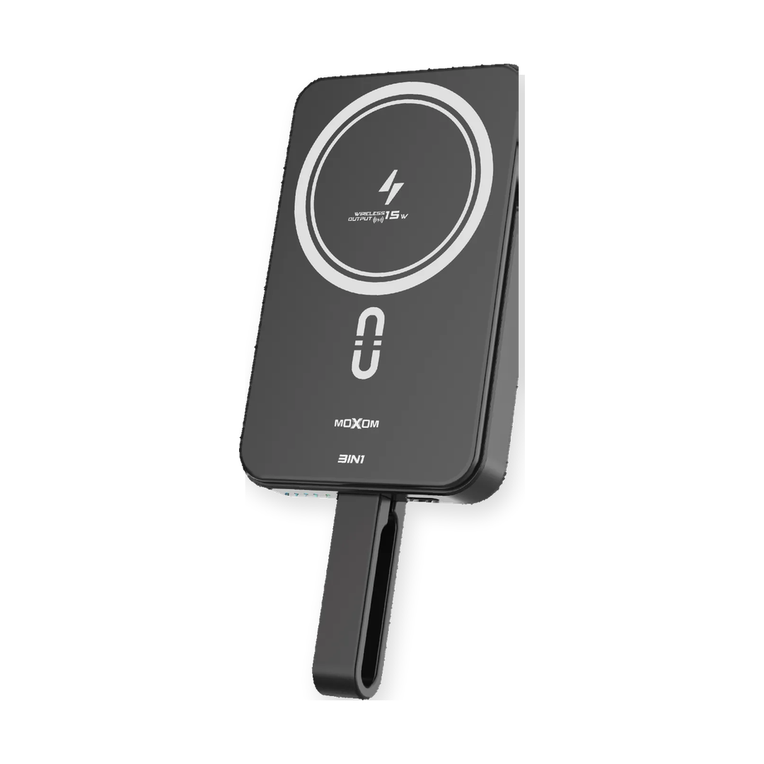 MOXOM MX-PB116 WL 10000mAh Magnetic Wireless Power Bank with Built-In Cable — angle