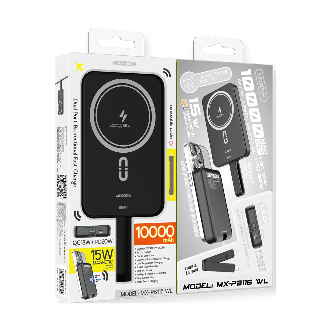MOXOM MX-PB116 WL 10000mAh Magnetic Wireless Power Bank with Built-In Cable — box