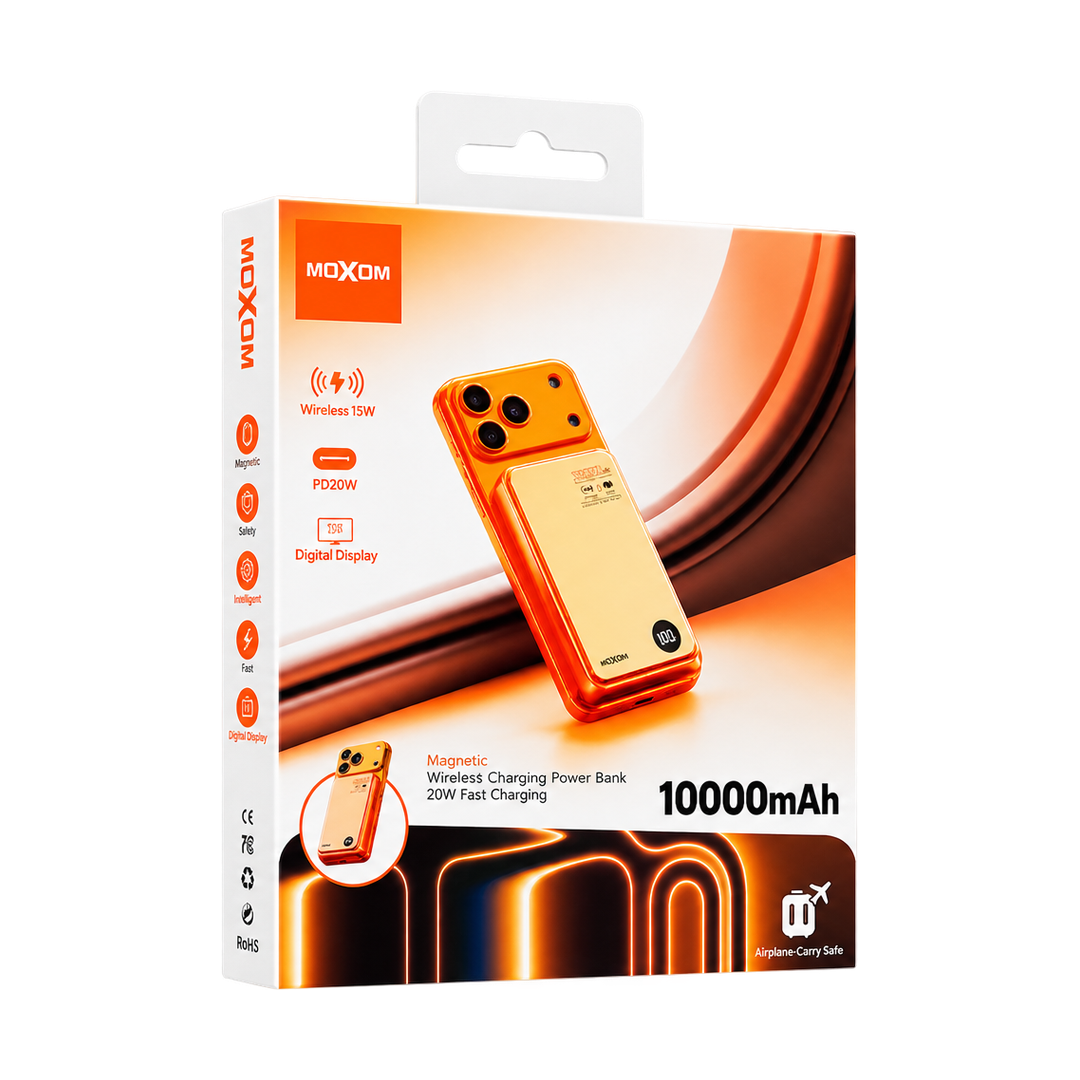 MOXOM MX-PB197 WL 10000mAh Magnetic Wireless Power Bank with Display — mx pb197 wl gold packaging front