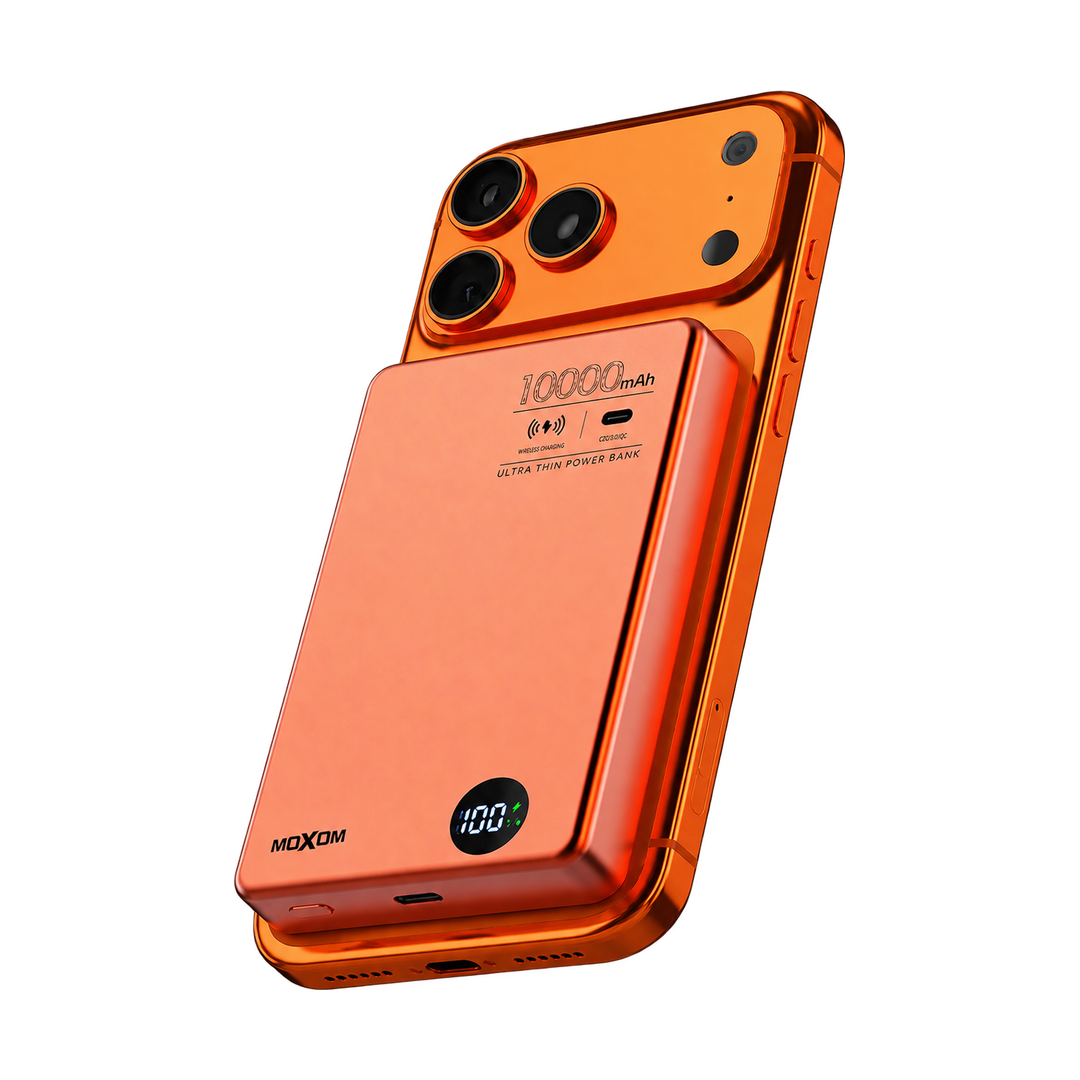 MOXOM MX-PB197 WL 10000mAh Magnetic Wireless Power Bank with Display — mx pb197 wl gold phone charging