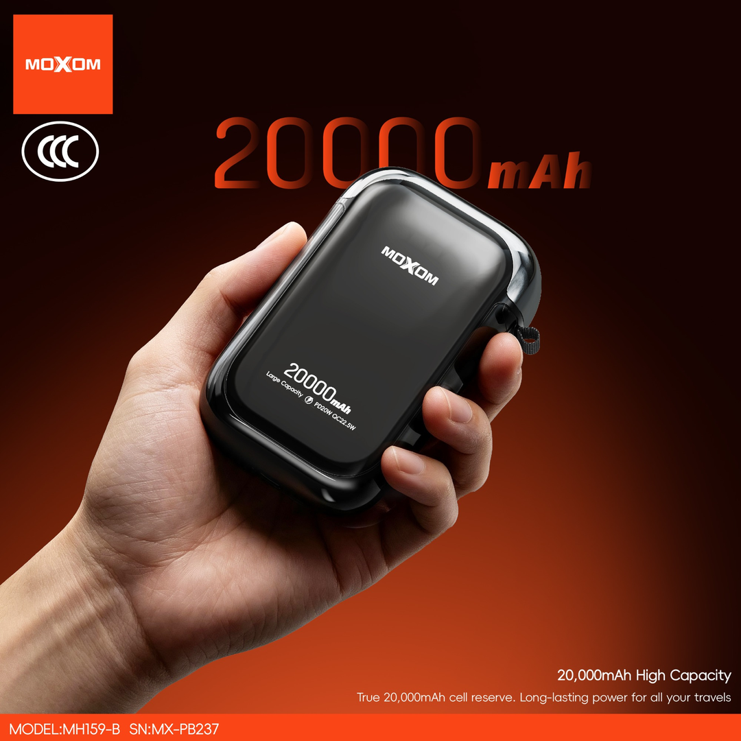 MOXOM MX-PB237 20000mAh Power Bank with Built-in Cable — vivid flash charge 01