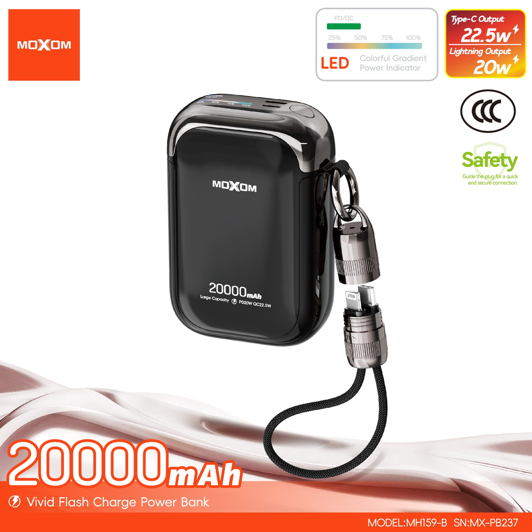 MOXOM MX-PB237 20000mAh Power Bank with Built-in Cable — vivid flash charge 04