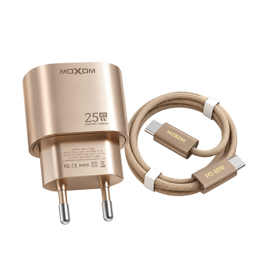 MOXOM 25W PD Wall Charger with 60W USB-C Cable - Gold — pd25w fast type to type 02