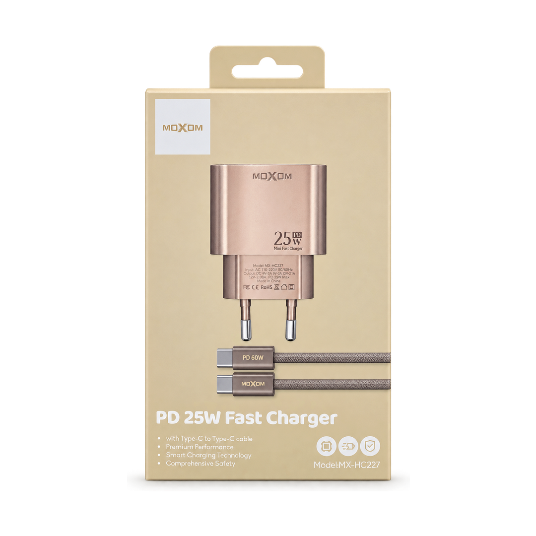 MOXOM 25W PD Wall Charger with 60W USB-C Cable - Gold — pd25w fast type to type 05