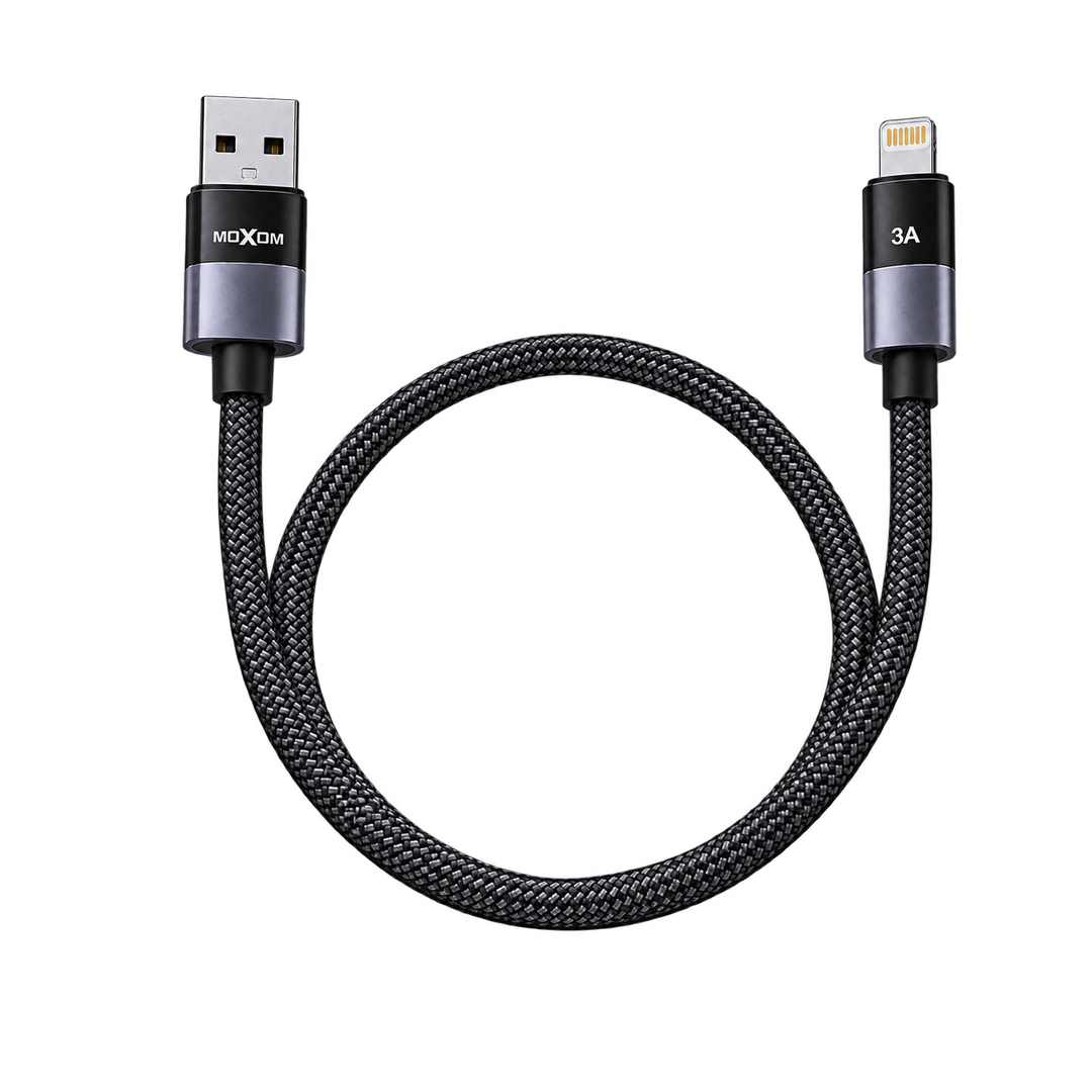 MOXOM MX-CB384 3A USB-A to Lightning Cable — black coiled