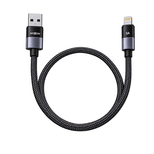 MOXOM MX-CB384 3A USB-A to Lightning Cable — black coiled