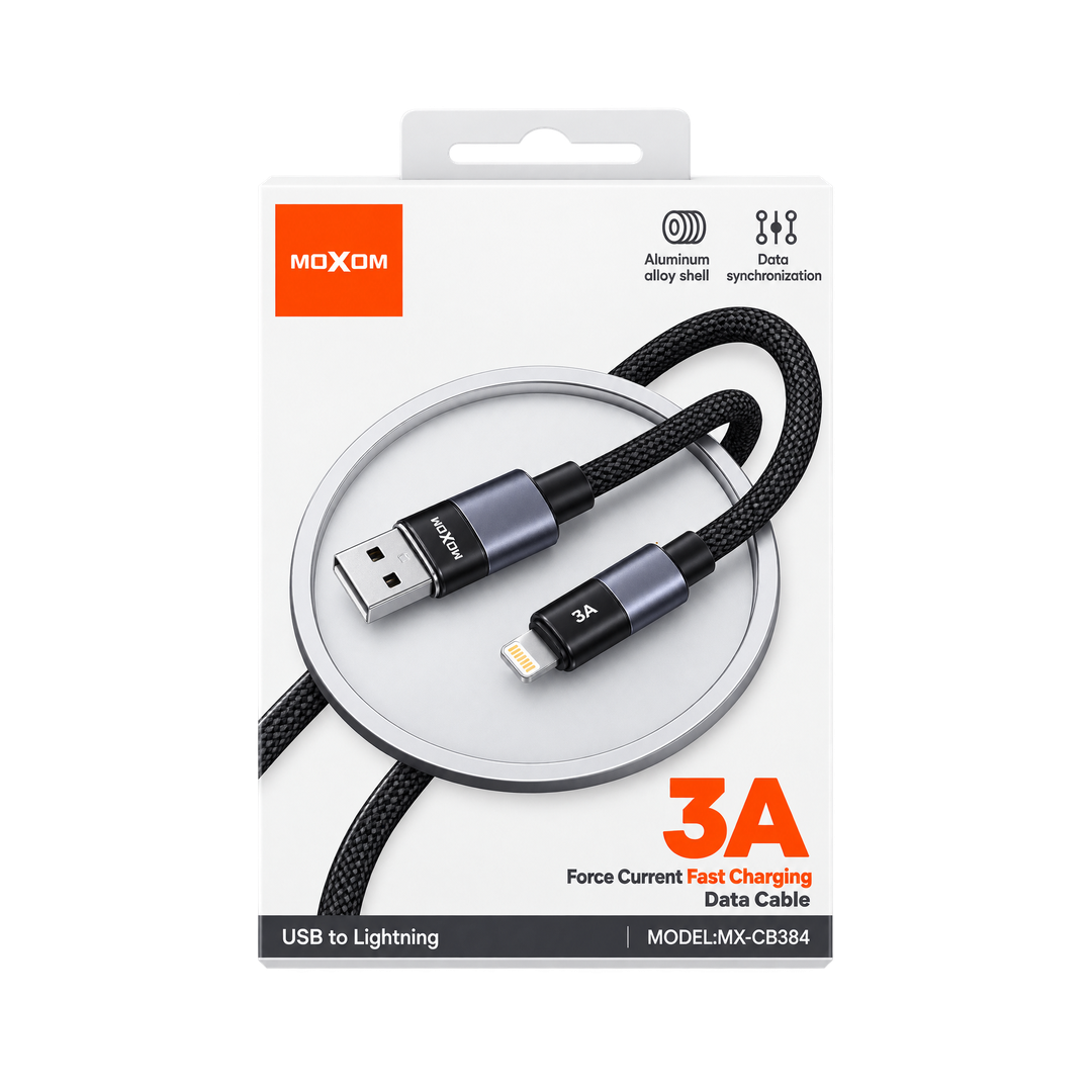MOXOM MX-CB384 3A USB-A to Lightning Cable — retail packaging