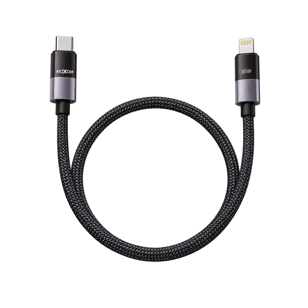 MOXOM MX-CB386 36W USB-C to Lightning Cable — black coiled