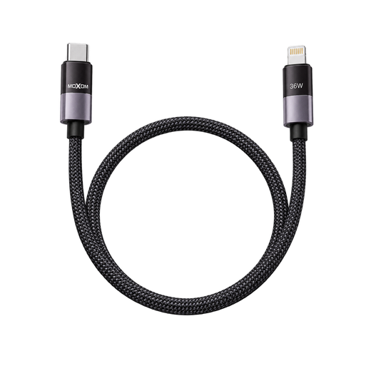 MOXOM MX-CB386 36W USB-C to Lightning Cable — black coiled