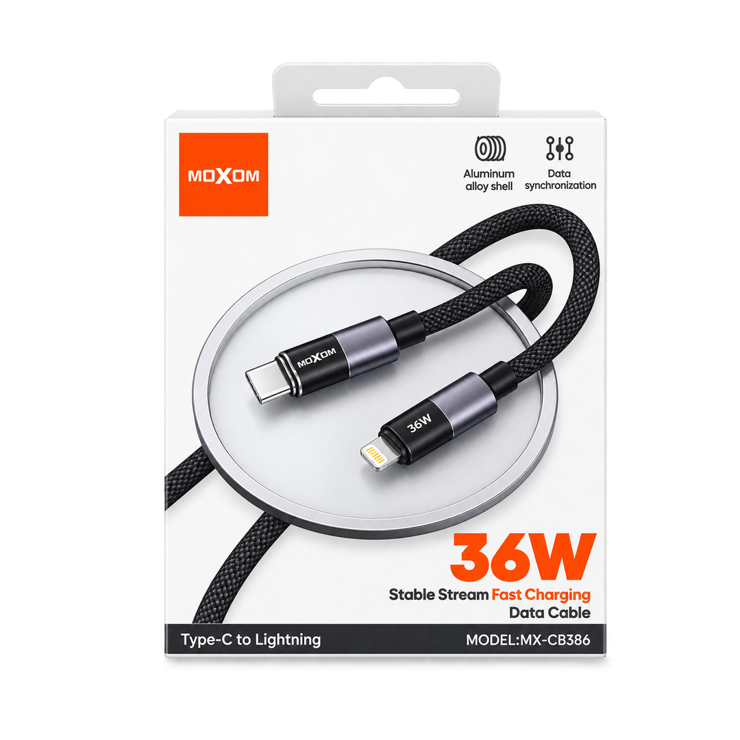 MOXOM MX-CB386 36W USB-C to Lightning Cable — retail packaging