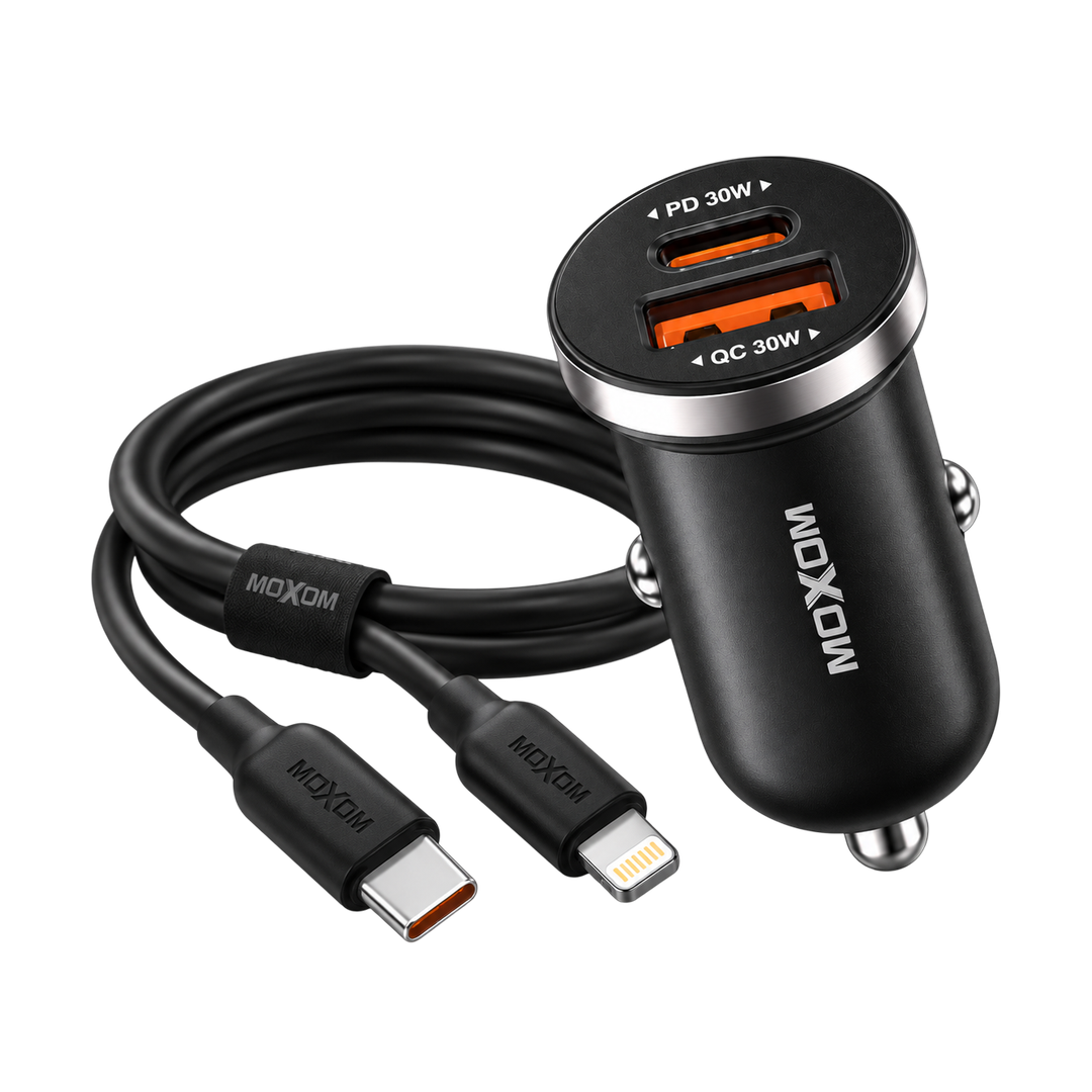 MOXOM VC53 30W Car Charger with USB-C to Lightning Cable — pd dual red package 01