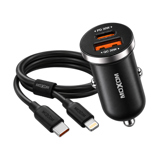 MOXOM VC53 30W Car Charger with USB-C to Lightning Cable — pd dual red package 01