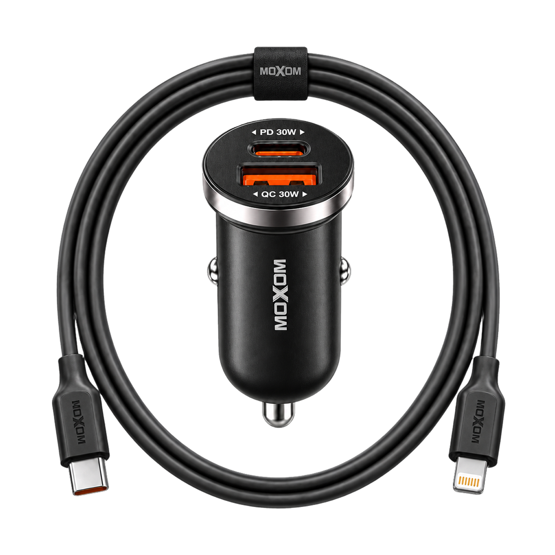 MOXOM VC53 30W Car Charger with USB-C to Lightning Cable — pd dual red package 02