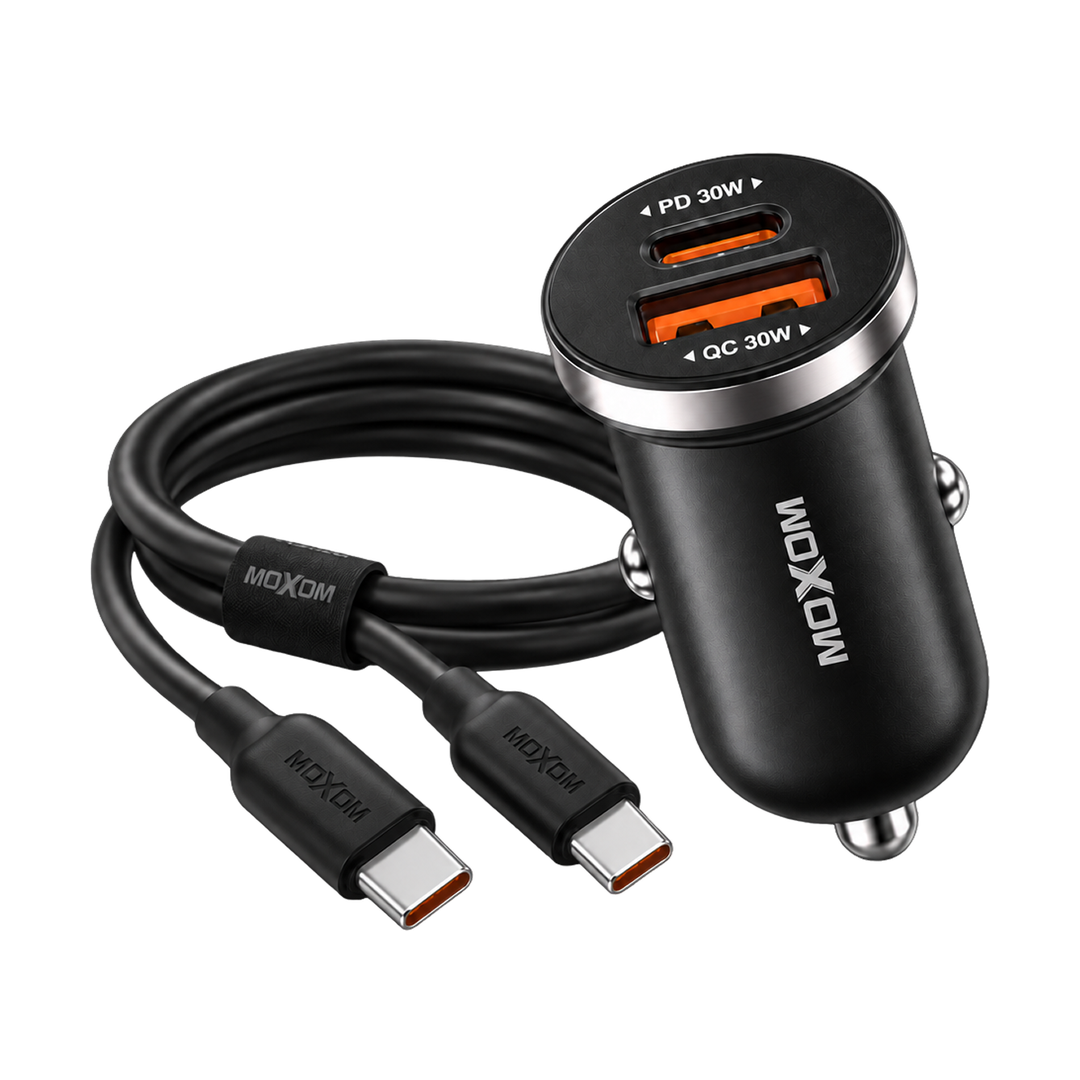 MOXOM VC53 30W Car Charger with USB-C to USB-C Cable — pd dual white package 01