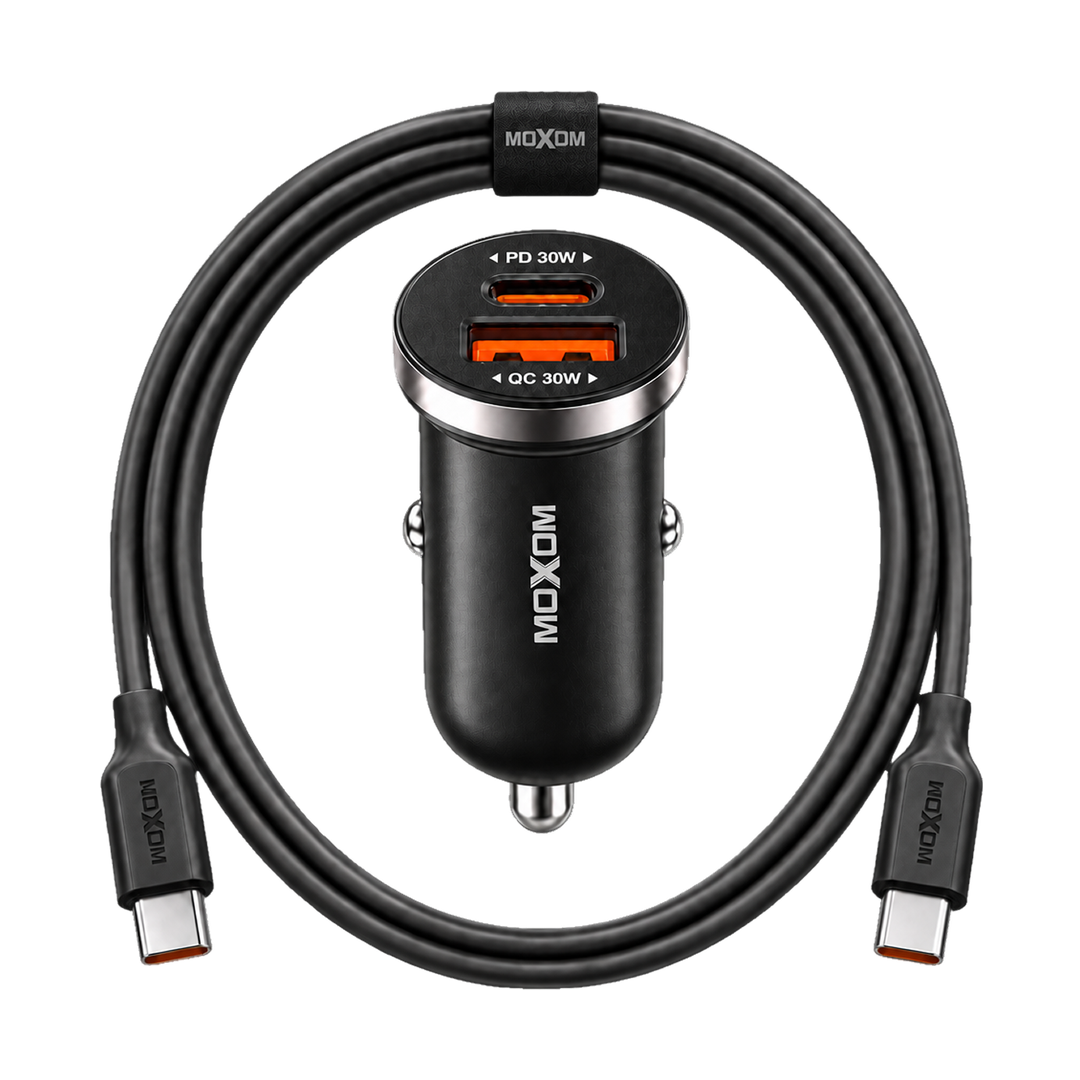 MOXOM VC53 30W Car Charger with USB-C to USB-C Cable — pd dual white package 02