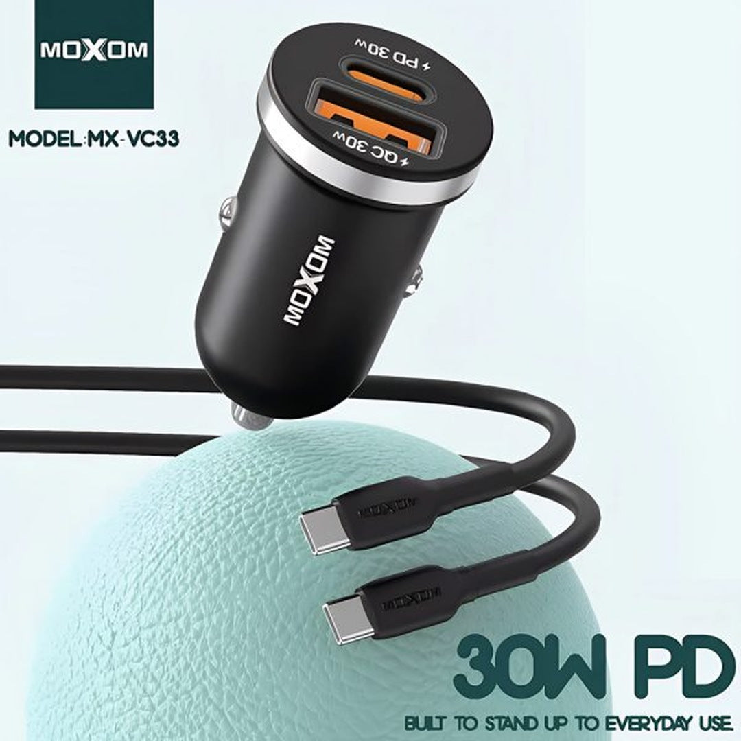 MOXOM VC53 30W Car Charger with USB-C to USB-C Cable — pd dual white package 05
