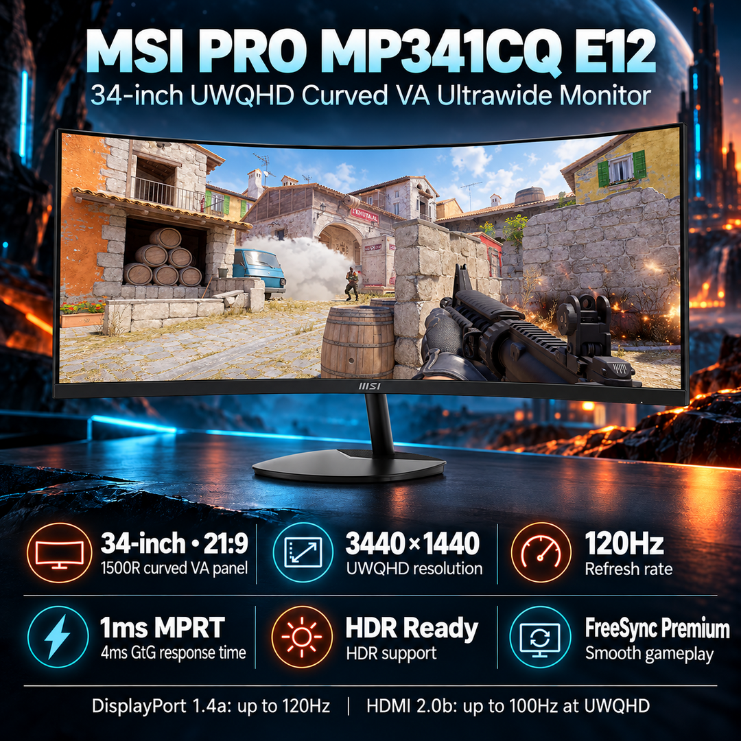 MSI PRO MP341CQ E12 34-Inch Ultrawide Curved VA Monitor - 120Hz — 06