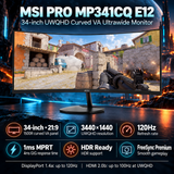 MSI PRO MP341CQ E12 34-Inch Ultrawide Curved VA Monitor - 120Hz — 06
