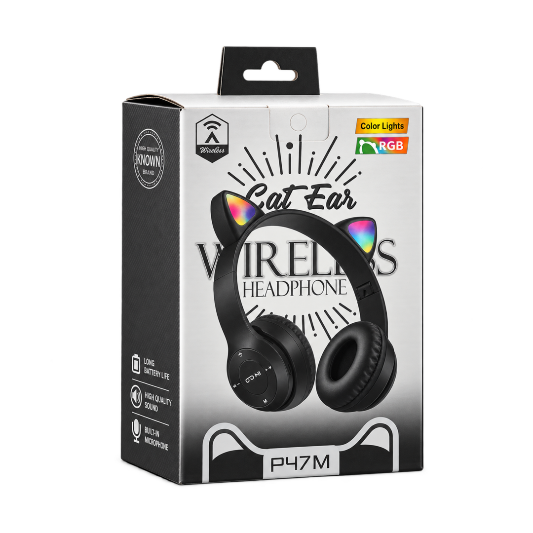 P47M RGB Cat Ear Wireless Headphones — black 03