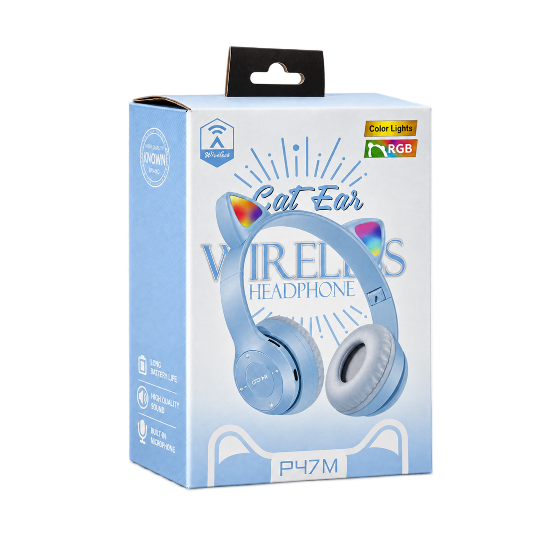 P47M RGB Cat Ear Wireless Headphones — blue 03