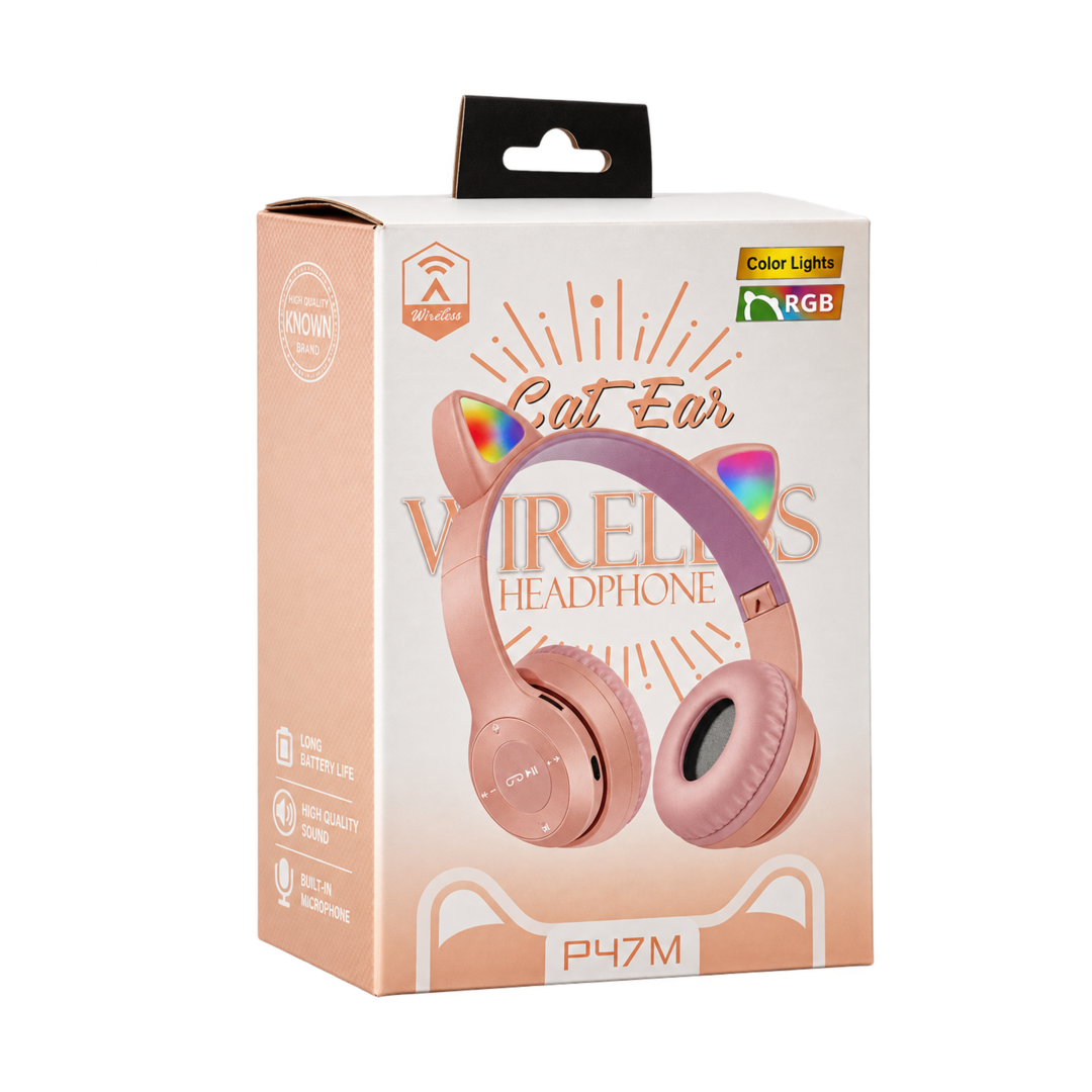P47M RGB Cat Ear Wireless Headphones — pink 03