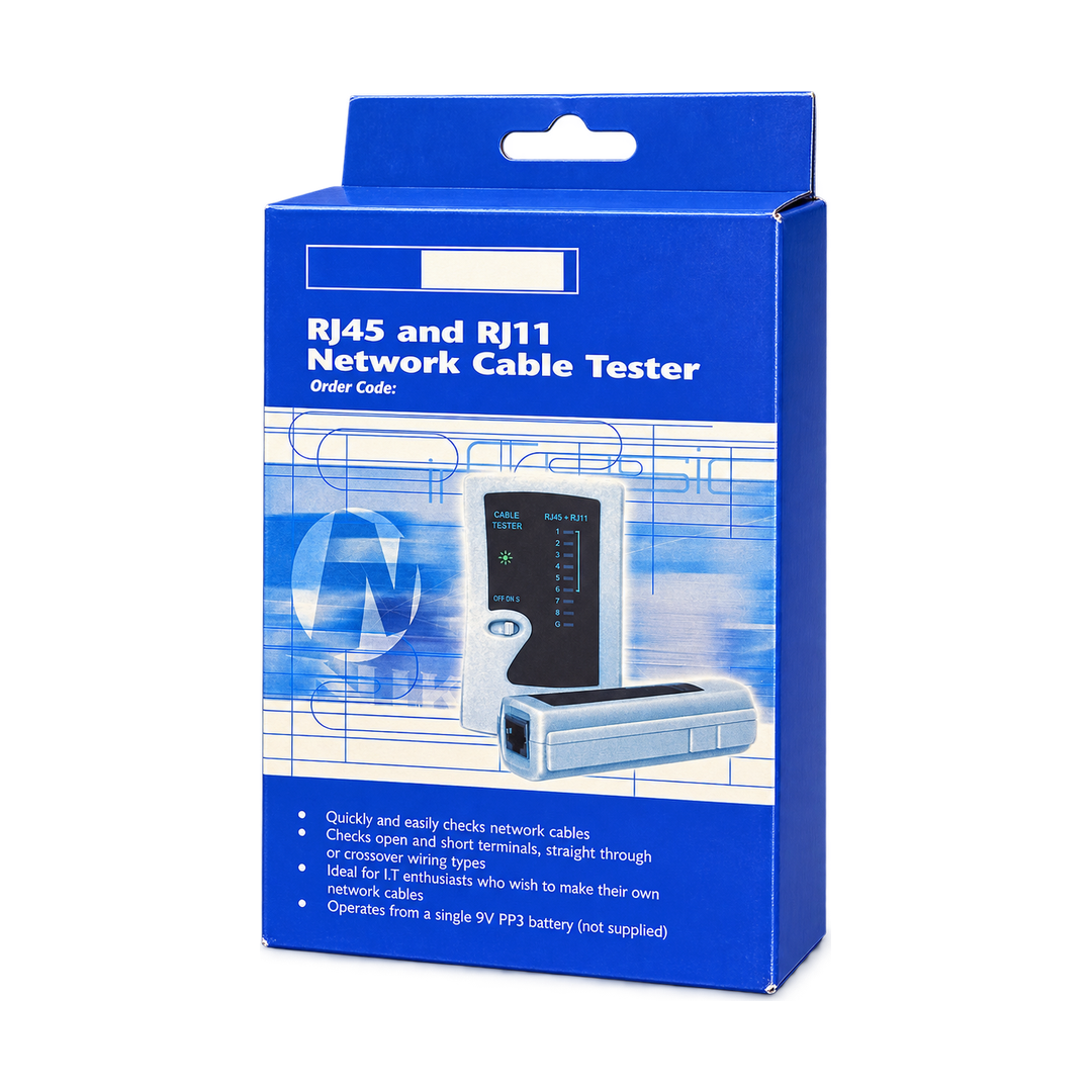 RJ45 and RJ11 Network Cable Tester with Remote Terminator — white packaging