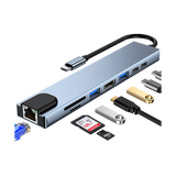 8-in-1 USB-C Hub with HDMI, Ethernet, SD and 87W Power Delivery — gray connected ports