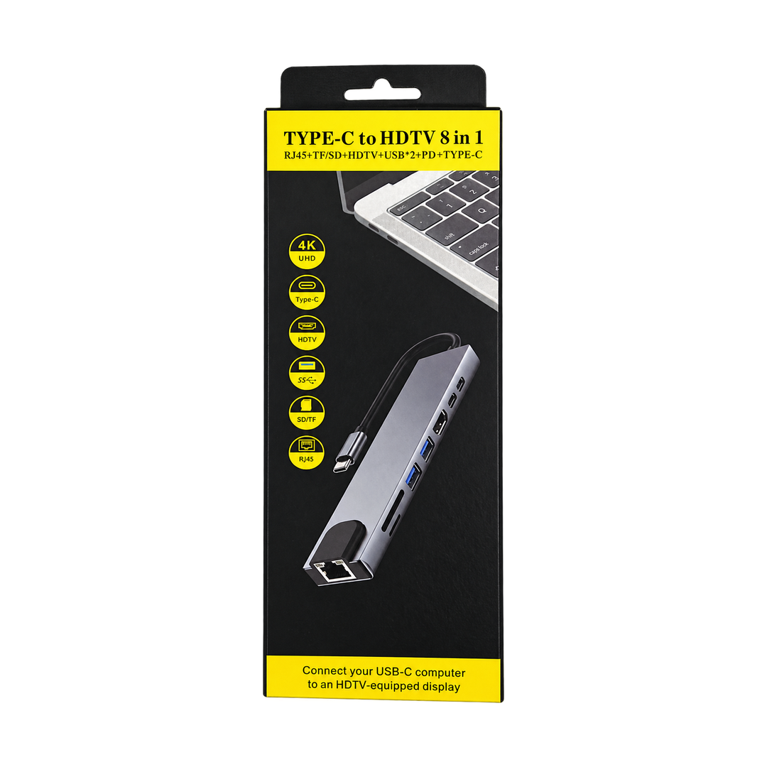 8-in-1 USB-C Hub with HDMI, Ethernet, SD and 87W Power Delivery — gray packaging