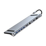 BYL-2003 9-in-1 USB-C Hub with HDMI, VGA, Ethernet and 87W Power Delivery — gray angled