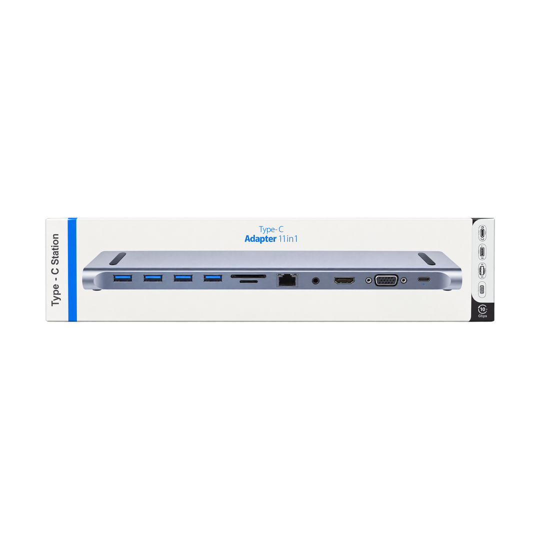 BYL-2003 9-in-1 USB-C Hub with HDMI, VGA, Ethernet and 87W Power Delivery — gray packaging