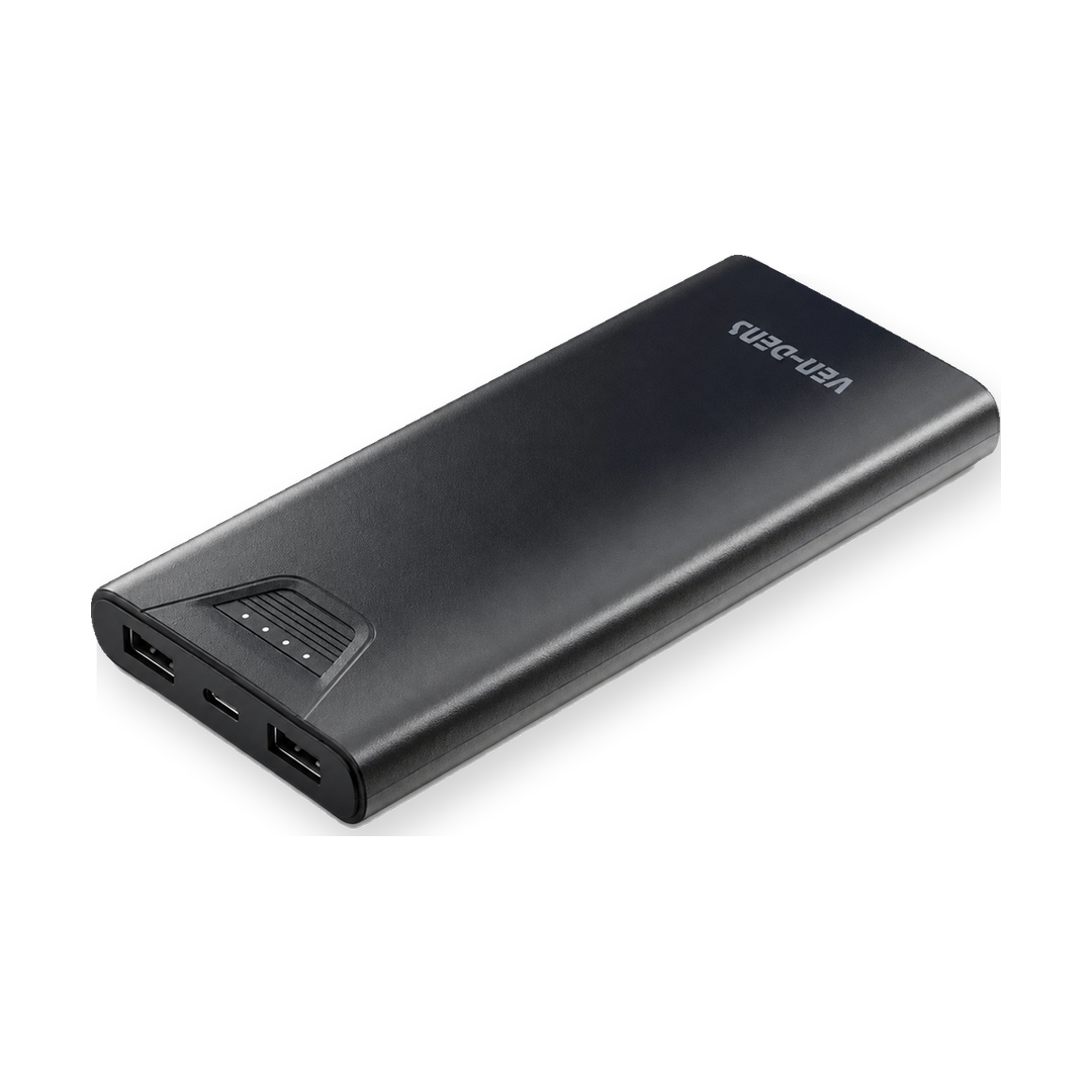 Ven-Dens VD-PB041 10000mAh Dual-USB Power Bank — ports angle